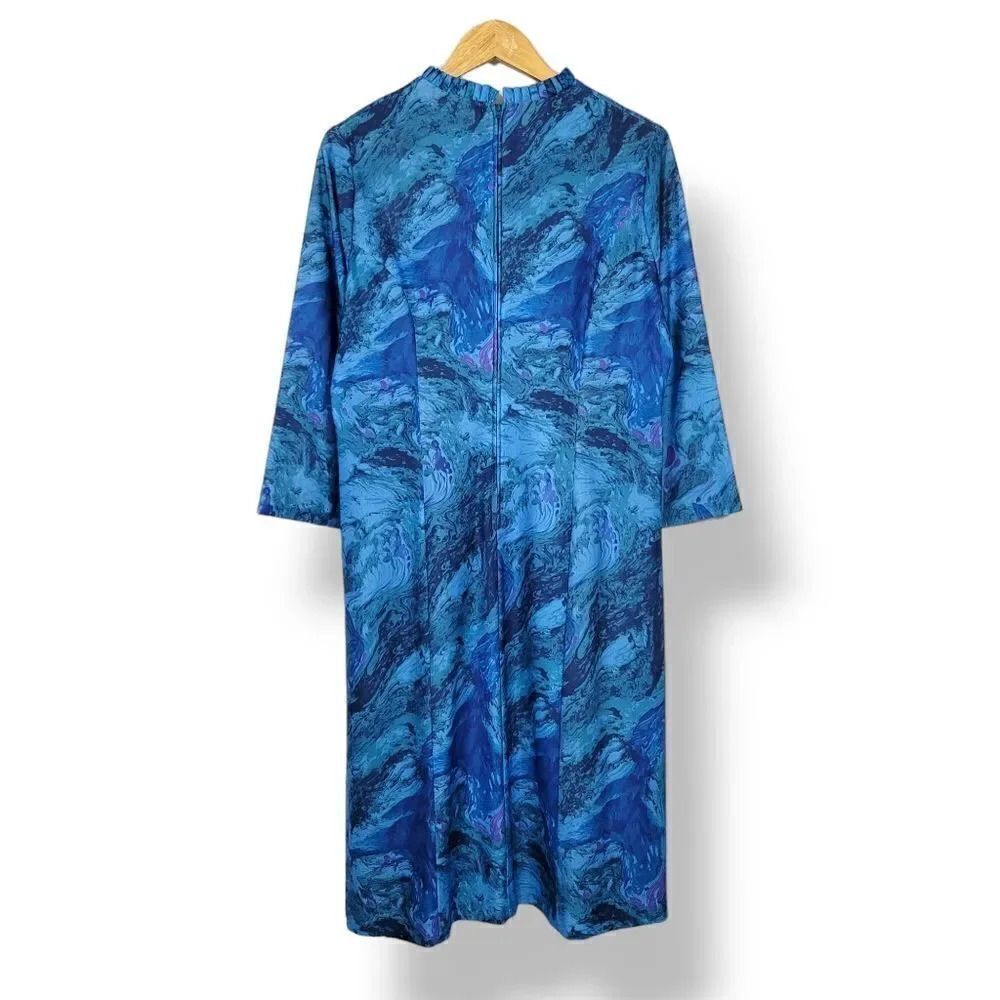 Vintage 50s 60s Mynette Marbled A-line Knee Length Dress with Tie Belt Size 18 - Picture 8 of 13
